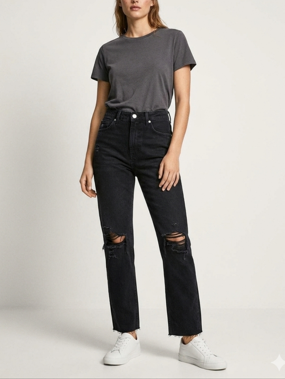 Zara Straight Leg Black Distressed Jeans Size 8 New Feminine Goth 184
